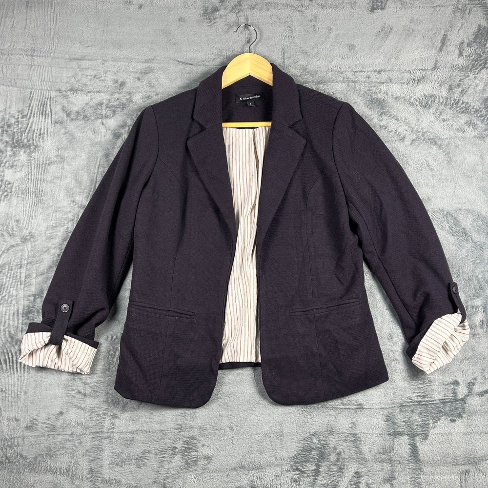 41 Hawthorn Blazer Jacket Womens Medium Navy Blue Roll Tab Sleeve Notch Lapel